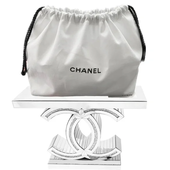 CHANEL white cotton canvas drawstring pouch cosmetic bag storage bag - AUTHENTIC - Picture 3 of 15